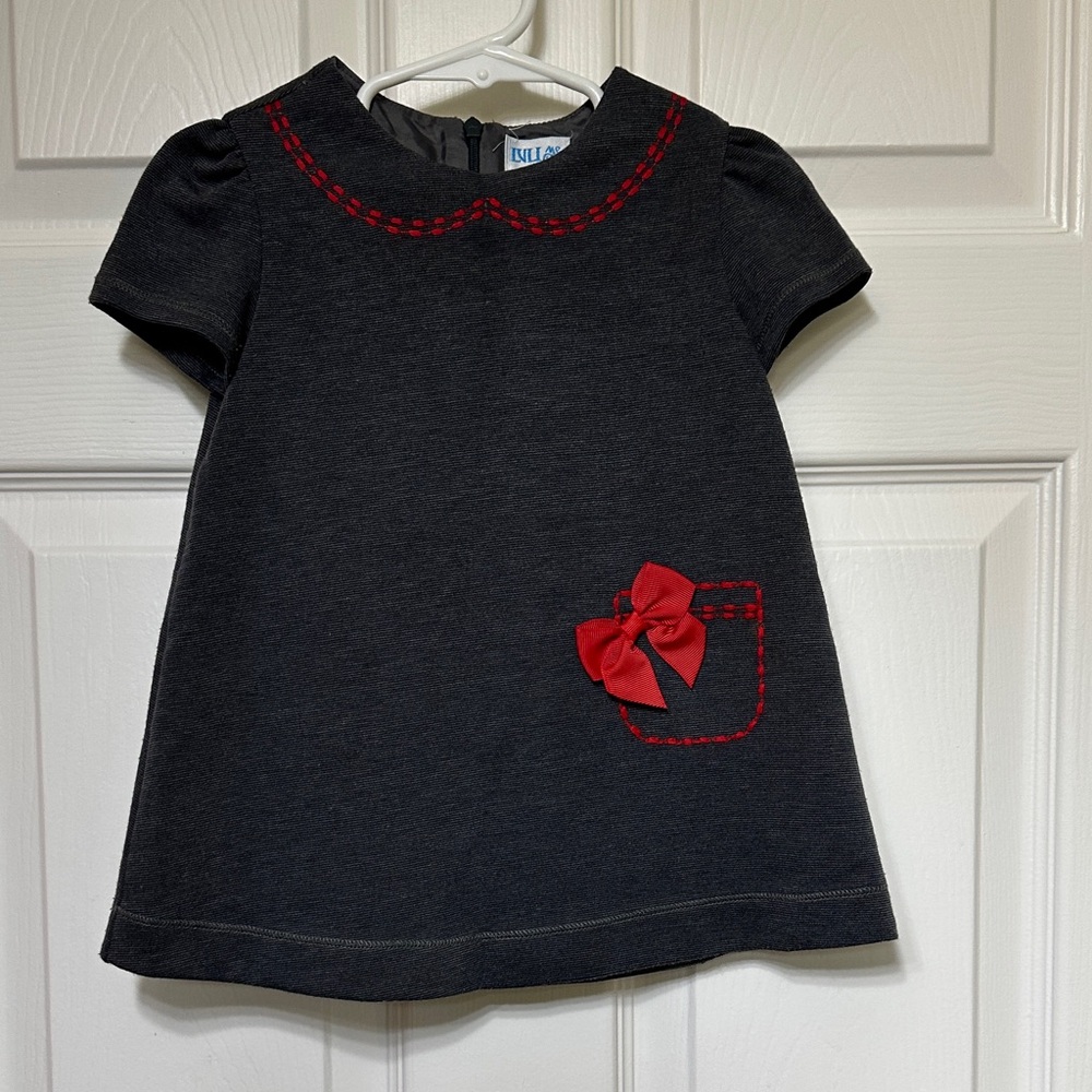 Luli & Me Charcoal Dress with Red Details